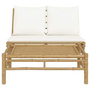 Set Lounge da Giardino 100% Poliestere Bianco Crema con Collezione di Mobili da Esterno in Bambù Naturale - Product Image 3