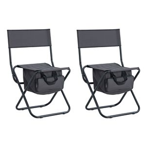 Chaise pliante portable 2 pièces avec sac de rangement pour l'intérieur, l'extérieur, le camping, les pique-niques et la pêche Gris - Product Image 4