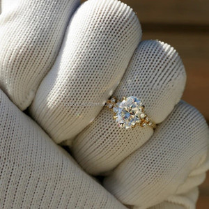 Oval Cut Diamond Side <b>Stone</b> Yellow Gold Ring for Women – Elegant Luxury Engagement, Wedding & Anniversary Statement Jewelry - Product Image 2