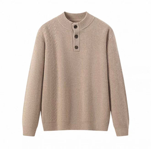 Men's Comfortable Winter <b>Henley</b> Sweater <b>Long</b> <b>Sleeve</b> Soft Knitted Pullover Button Neck Classic Casual Apparel Wholesale Knitwear - Product Image 3