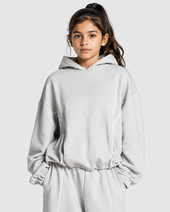 Ensemble de survêtement gris personnalisé pour filles, survêtement en polaire surdimensionné pour enfants, ensemble sweat à capuche et pantalon de jogging pour filles, survêtement décontracté pour enfants - Product Image 3