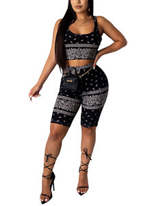Ensemble de vêtements de sport imprimés pour femmes, 2 pièces, haut court et short au-dessus du genou, vêtements de sport pour la salle de sport et le yoga, respirant, tricoté en spandex et polyester - Product Image 2