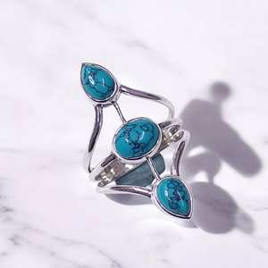Natural Moonstone & Turquoise 3 Gemstone <b>925</b> <b>Silver</b> <b>Ring</b> Wholesale Price <b>Silver</b> Jewelry - Product Image 2
