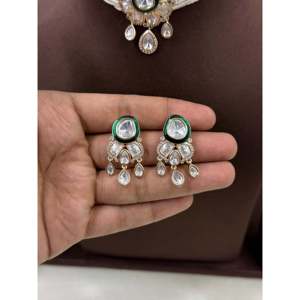 Indian Ethnic Priya Moissanite Gold Plated Choker Necklace Set - Product Image 4