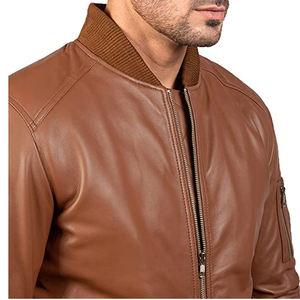 Chaqueta de Cuero Marrón para Hombre, Estilo Bomber, de Alta Calidad, Piel de Oveja, Duradera, Corte Ajustado, Informal, para Invierno - Product Image 5