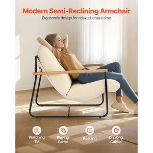 Sillón Moderno y Acogedor con Estructura Metálica, Reposabrazos de Madera, Acolchado de Espuma Suave, Sillón Tapizado Desmontable, Conveniente para el Hogar - Product Image 2