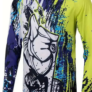 เสื้อตกปลาแขนยาวผู้ชาย พิมพ์ลายแบบซับลิเมชั่น แห้งเร็ว UPF 50 โพลีเอสเตอร์ 100% เสื้อผ้าสำหรับกิจกรรมกลางแจ้ง - Product Image 6