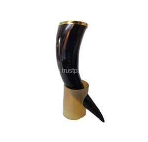 Polished Viking Drinking Horn <b>Mug</b> with Leather Strap Great for LARP Cosplay Renaissance Events Available at Best Price - Product Image 1