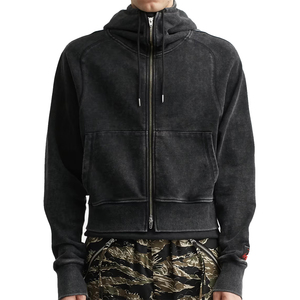 Sweat-shirt à capuche surdimensionné de qualité supérieure, couleur noire, manches longues, fermeture éclair, anti-boulochage, effet délavé à l'acide, pour adulte - Product Image 3