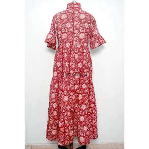 Vestido Largo 100% Algodón, Estilo Veraniego para Mujer, Estampado de Hojas Tropicales, Cintura con Cordón Ajustable, Manga Corta, Elegante Vestido Largo Maxi - Product Image 6