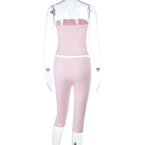Strapless Tube <b>Tops</b> Skinny Two Piece Pant Set Summer Women 2 Piece Casual Set Outfits 2026 Sportswear - Product Image 4