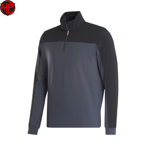 Men's Breathable Mesh Quarter-Zip Golf Shirt with Custom Logo Contrast Colorblock Design Pullover Top - Product Image 3