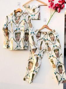 Women Cotton Pajama Set Pink Floral Print Summer Wear Night Suit Soft Breathable Button <b>Down</b> Sleepwear Loungewear Set - Product Image 5