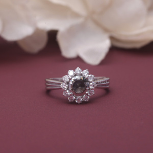 IGI Certified Lab Grown Round Diamond Floral Halo Engagement Ring in Solid 925 Sterling Silver Vintage Style Diamond Ring - Product Image 1