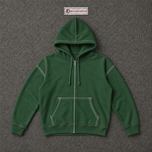 Sweat-shirt à capuche zippé vert oversize pour homme, style streetwear, épaules tombantes, surpiqûres contrastées, décontracté, avec cordon de serrage - Product Image 5