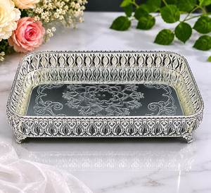 Rectangular Metal Decorative Tray With Floral Engraved Pattern Traditional Design For Tabletop Use - Product Image 5