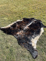 Tapis en cuir de vache véritable tricolore, grand tapis en cuir de vache brésilien pour la prière, logo imprimé rond pour la salle à manger
