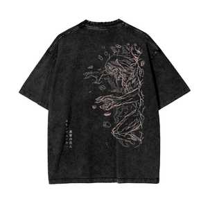 Camiseta Estilo Grunge con Lavado Ácido, Aspecto Vintage, Top de Algodón, Corte Holgado, Atuendo Informal, Prenda Esencial de Streetwear para Hombres y Mujeres - Product Image 4