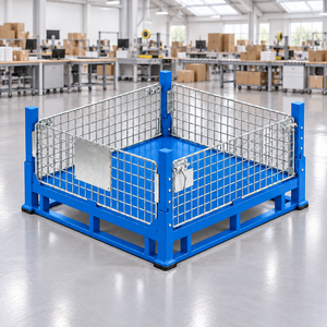 Palette pliable simple face en acier bleu avec cage en treillis métallique, entrée 4 directions, charge dynamique 2,0T, usage industriel - Product Image 4