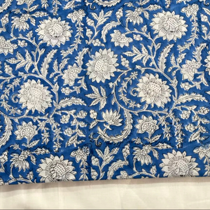 ผ้าฝ้ายพิมพ์ลายดอกไม้สีน้ำเงินขาว ลายเถาวัลย์ ผ้าฝ้ายทำมืออินเดีย ลายพิมพ์แบบดั้งเดิมจากเมืองชัยปุระ - Product Image 3