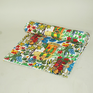 Printed Cotton Kantha Quilt <b>Bedspread</b> Handmade Floral Bed Quilt Portable Throw for Autumn and Winter - Product Image 4