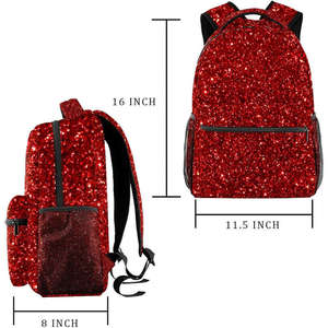 Sac à dos rouge à paillettes avec fermeture éclair noire et poche latérale en maille, style tendance, poignée souple, usage quotidien, matériau polyester - Product Image 2