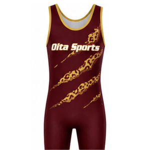 Singlet de Lucha Sublimado en Color Borgoña y Dorado para Hombre, Uniforme Deportivo de Poliéster sin Mangas para Entrenamiento y Competencia de Lucha - Product Image 2