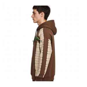 Sweat à capuche unisexe NEXTEX à rayures éclatées, couleur chocolat crème, en molleton de coton doux et chaud, avec motif graphique - Product Image 3