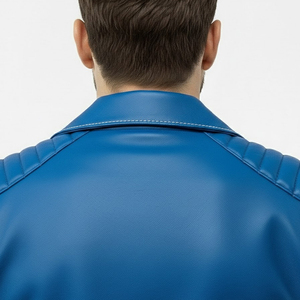 เสื้อแจ็คเก็ตผู้ชายรุ่นใหม่ล่าสุด ขายดี ดีไซน์เสื้อแจ็คเก็ตฤดูหนาวผู้ชาย สีแดง หนังแท้ สไตล์สตรีทแวร์ คอปกเหลี่ยม - Product Image 4