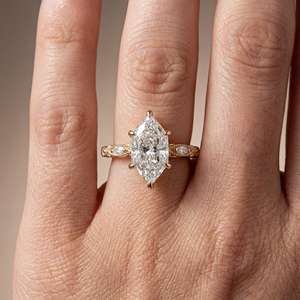 Exquisito Anillo de Compromiso con Diamante Cultivado en Laboratorio, Corte Marquesa, con Engaste de Garras, Plata de Ley 925, Joyería para Mujer, para Fiestas y Bodas - Product Image 5