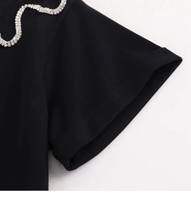 Camiseta de lujo con pedrería y efecto brillante llamativo, algodón premium, cómoda de llevar, ideal para conjuntos llamativos - Product Image 3