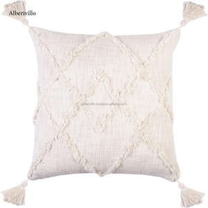 Bohemian Throw Pillow Covers with Black Tassel Cotton Hand Embroidery Boho <b>Cushion</b> Cover Made in India - Product Image 6