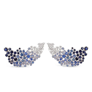 Pendientes de lujo con alas, zafiro y diamantes de talla brillante redonda en plata 925 para mujer, joyería de fiesta - Product Image 1