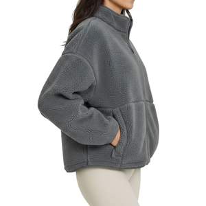 Chaqueta de Forro Polar Sherpa Gris para Mujer al por Mayor, Diseño Personalizado Duradero, Sudadera Urbana de Gran Gramaje - Product Image 2