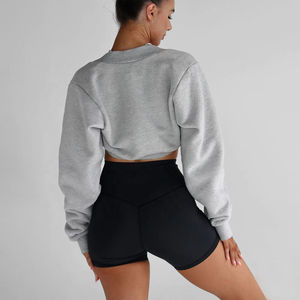 Sudadera Deportiva Corta de Invierno con Logotipo Personalizado Bordado, Sudadera Holgada de Algodón Tejido de Manga Larga para Mujer, Estilo Abrigo Abierto para Usar en Capas - Product Image 4