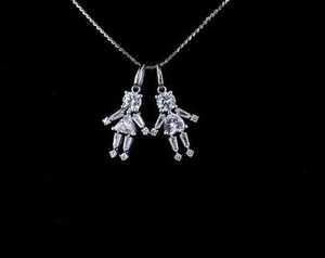 Colgante de Diamantes Cultivados en Laboratorio para Gemelas, Collar Doble de Oro Blanco de 14k para Hermanas - Product Image 3