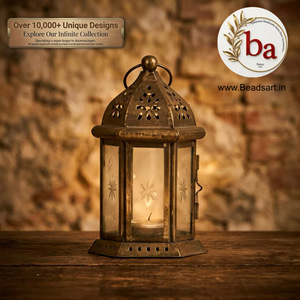 Lámpara Marroquí Antigua de Latón BA, Florero de Mesa Hecho a Mano de Metal Vintage, Ecológico, Decoración Mediterránea para Bodas - Product Image 1