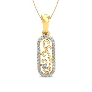 Classic Yellow <b>Gold</b> Diamond Pendant With Round Brilliant Cut Center And Side Stones For Women's Everyday Wear - Product Image 3