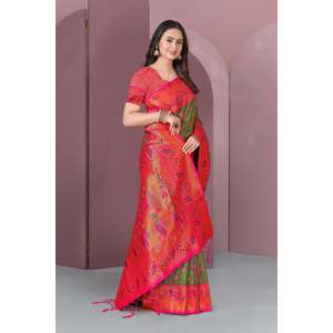 Elite Weaves Mehendi Green Original Meenakari Paithani Silk Zari Woven <b>Ethnic</b> Saree Premium <b>Scarf</b> & <b>Shawl</b> - Product Image 4
