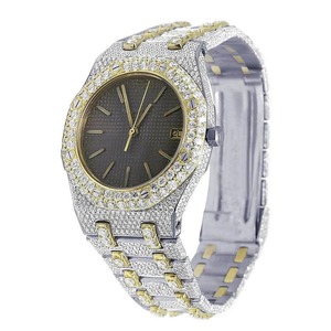 Reloj de Lujo para Hombre con Incrustaciones de Diamantes Moissanite VVS en Oro Blanco, Reloj de Pulsera Personalizado Estilo Hip Hop con Esfera Negra, Alta Calidad, Completamente Incrustado - Product Image 1