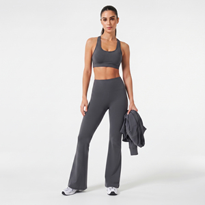 <b>Women</b> Yoga <b>Jacket</b> Full Length 3 Piece Set Flared Leg Legging Spandex Polyester Gym Fitness <b>Jacket</b> Racerback Bra Set Ladies - Product Image 5