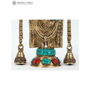 Escultura de latón hecha a mano de 9 pulgadas de Lord Tirupati Balaji con campanas, intrincado detalle trabajado para templo hecho en India - Product Image 4