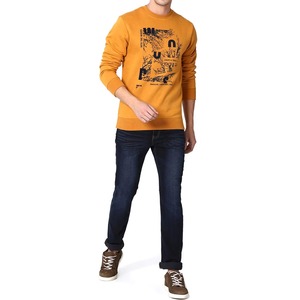 เสื้อสเวตเชิ้ตผู้ชายสีเหลืองมัสตาร์ด พิมพ์ลายกราฟิก คอกลม ผ้าฝ้ายฟลีซ สไตล์ลำลอง สตรีทแวร์ ทรงปกติ รับผลิตตามสั่ง (OEM) จำนวนมาก - Product Image 3