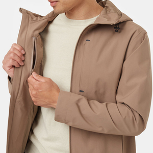Men's Tan Hooded Zip Front Breathable Windproof Cotton Shell Jacket Solid Color Casual Outdoor Wear Regular Fit Spring <b>Coat</b> - Product Image 6