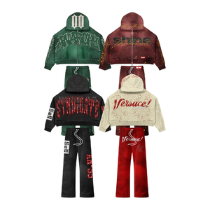 Ensemble sweat à capuche court zippé multicolore et pantalon évasé – Survêtement streetwear de luxe Fabricant de Marques Privées OEM - Product Image 1