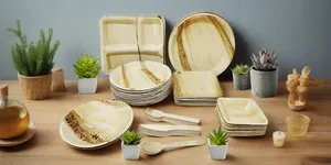 Assiettes en feuilles de palmier naturelles, fabriquées à partir de feuilles d'arec tombées - Vaisselle compostable - Product Image 4