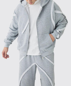 Men's <b>Oversized</b> Tracksuit Zip Up Hoodie and <b>Jogger</b> Set Solid Color Streetwear Sweatwear for Casual Wear - Product Image 1