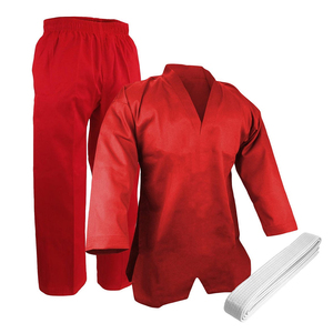 Uniforme de Taekwondo Rojo para Niños, Ropa de Artes Marciales Transpirable de Algodón para Práctica y Entrenamiento con Cinturón Blanco - Product Image 1