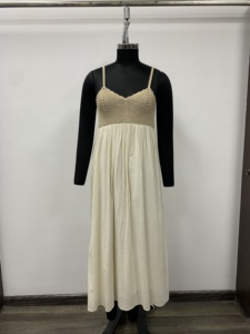 Spaghetti Strap Knitted Maxi <b>Dress</b> A-Line <b>Loose</b> Fit Pleated Hem Casual Solid Color Full Sleeve Breathable Cotton <b>Dress</b> - Product Image 1