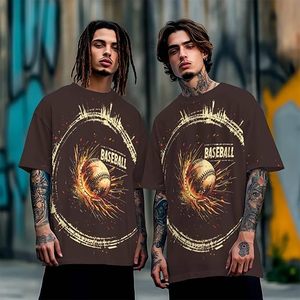 Baseball <b>Flame</b> Pattern Men's Short Sleeve O-Neck T-<b>Shirt</b> Digital Print Jersey Oversized Fit Casual Style 100% Cotton Breathable - Product Image 6